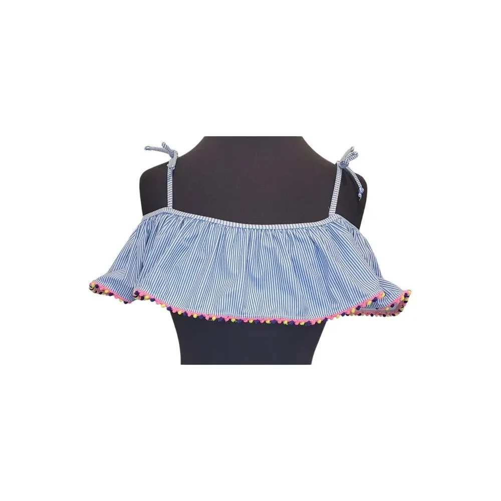 Tommy Bahama Girls Bikini Top 12 Coastal Resort Pom Pom Stripe